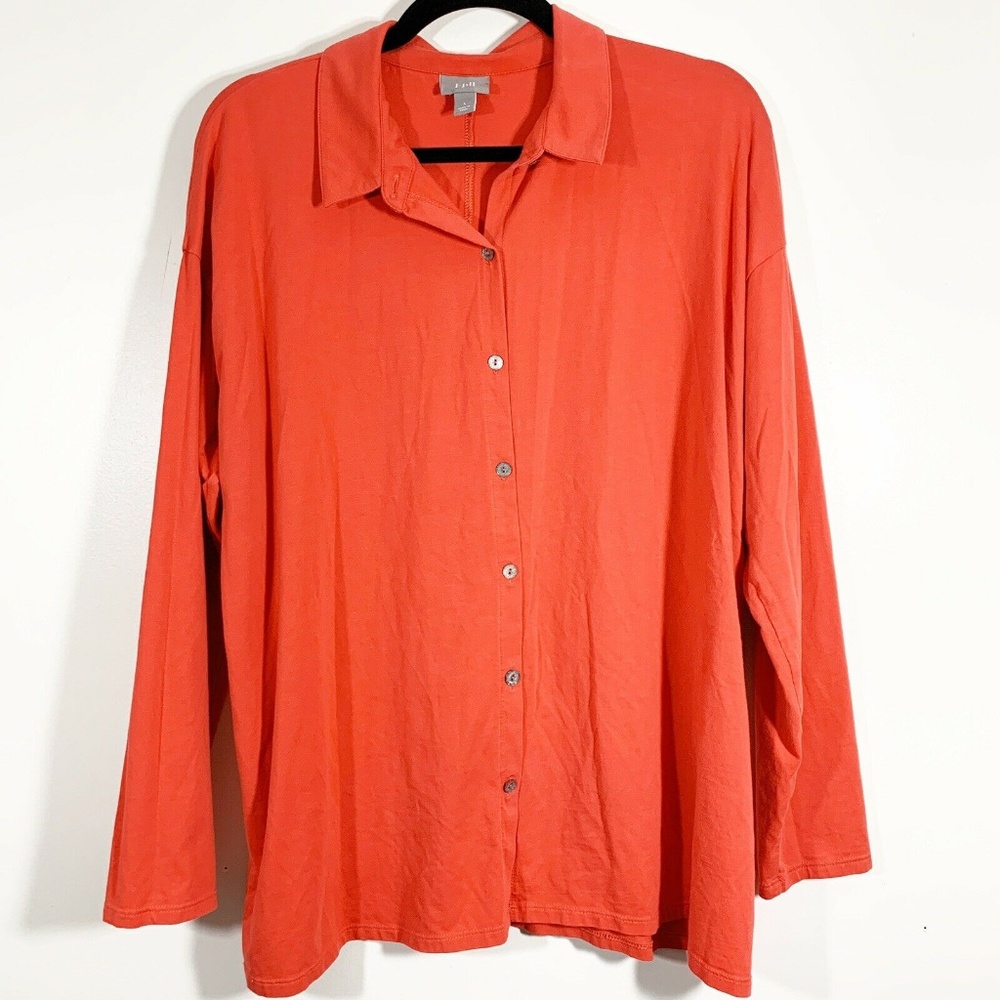 J Jill Red Oversized Pima Cotton Button Front Top
